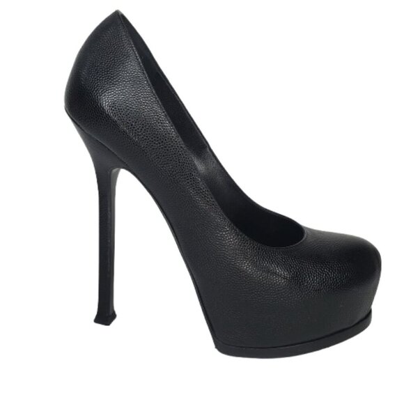 Yves Saint Laurent Tribtoo Pebbled Leather Platform Pumps - Picture 1 of 8